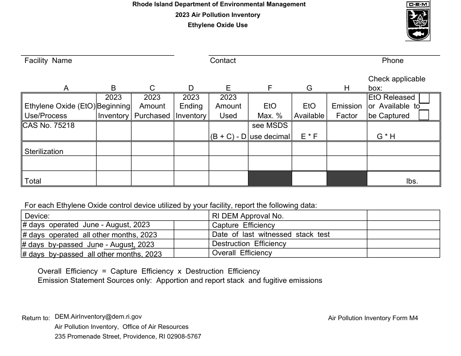 API Form M4 Ethylene Oxide Use - Rhode Island, Page 1