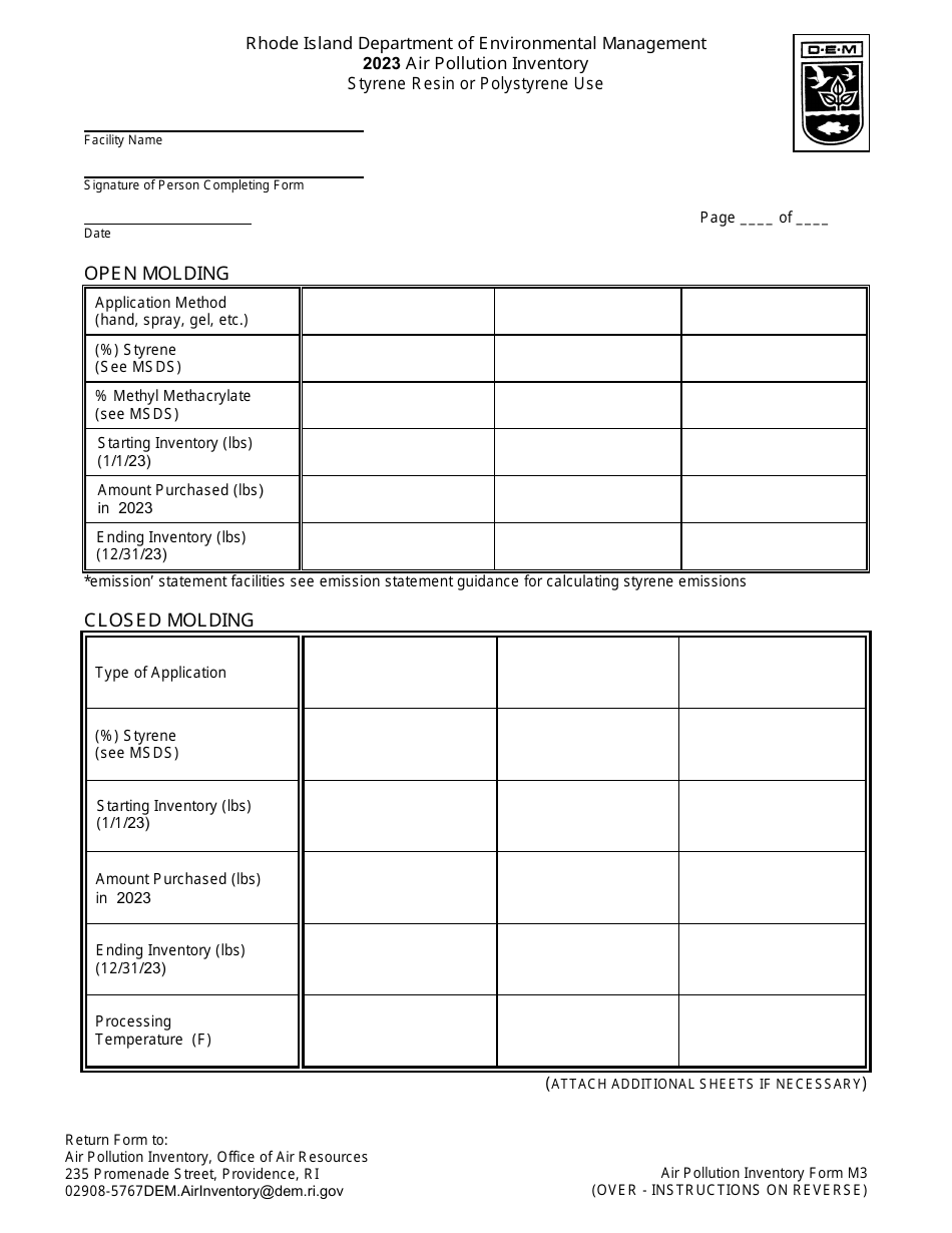 API Form M3 Styrene Resin or Polystyrene Use - Rhode Island, Page 1