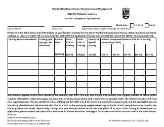 API Form D Surface Coating Basic Spreadsheet - Rhode Island, Page 3