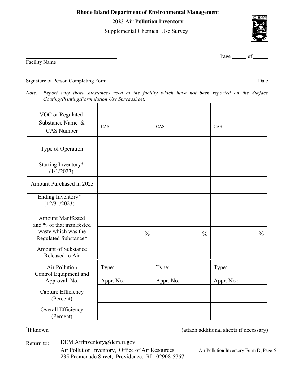 API Form D Surface Coating Basic Spreadsheet - Rhode Island, Page 5