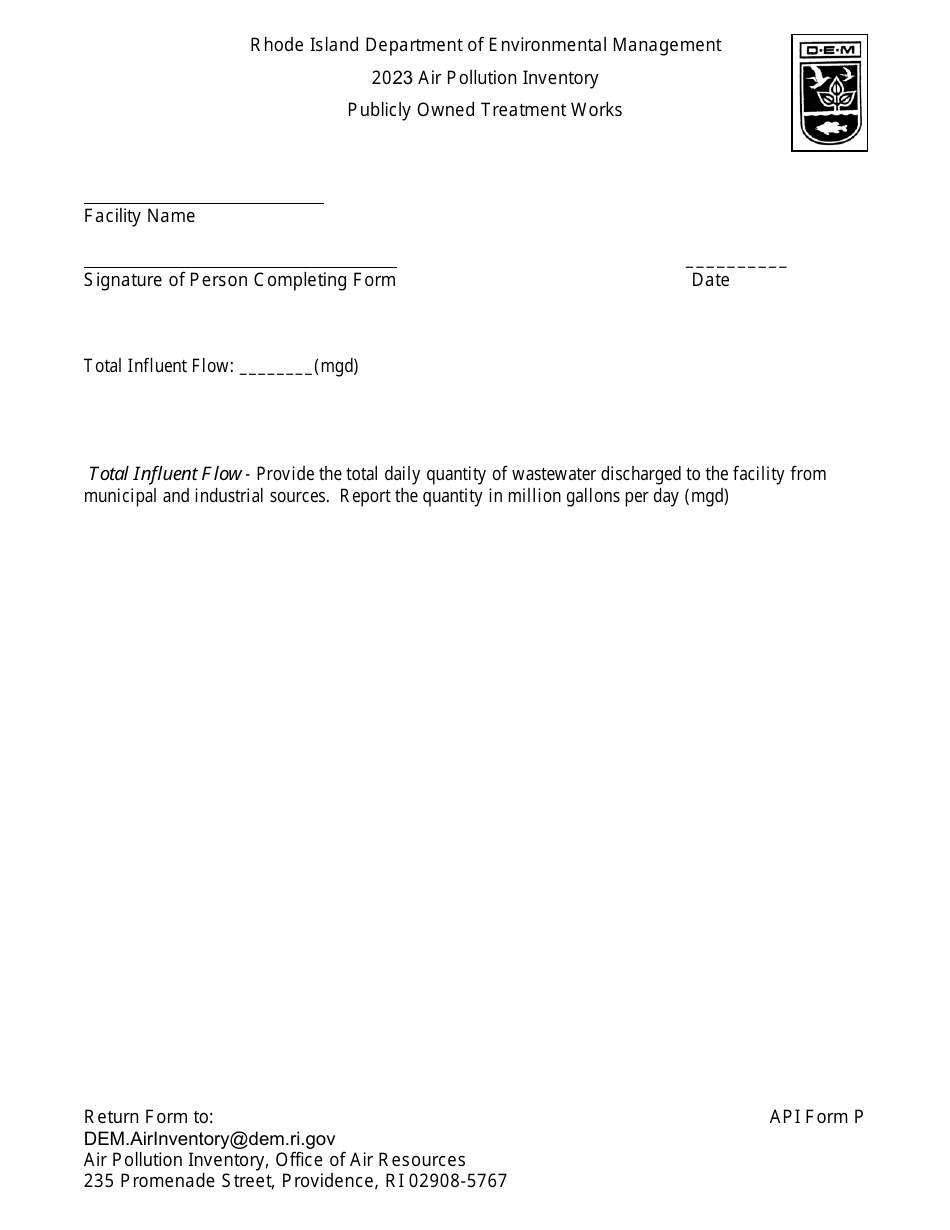 API Form P Publicly Owned Treatment Works - Rhode Island, Page 1