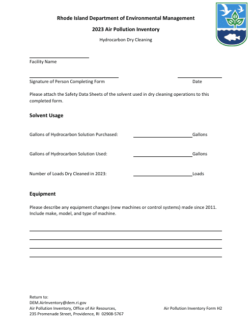 API Form H2 Hydrocarbon Dry Cleaning - Rhode Island, 2023