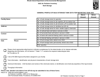 Document preview: API Form E1 General Tank Information - Rhode Island, 2023