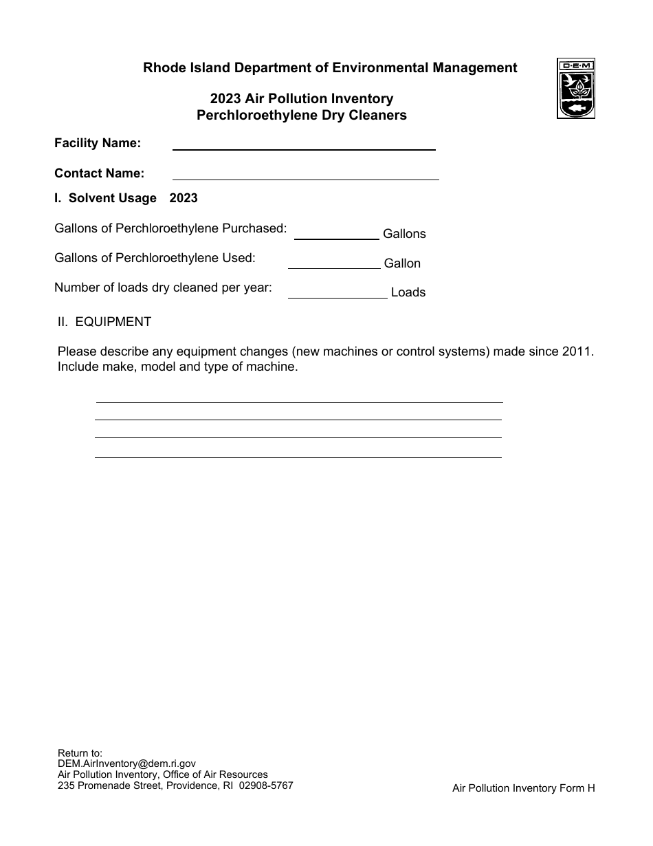 API Form H Perchloroethylene Dry Cleaners - Rhode Island, Page 1