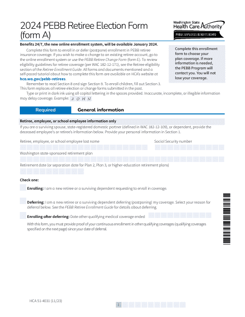 Form A (HCA51-4031) 2024 Printable Pdf