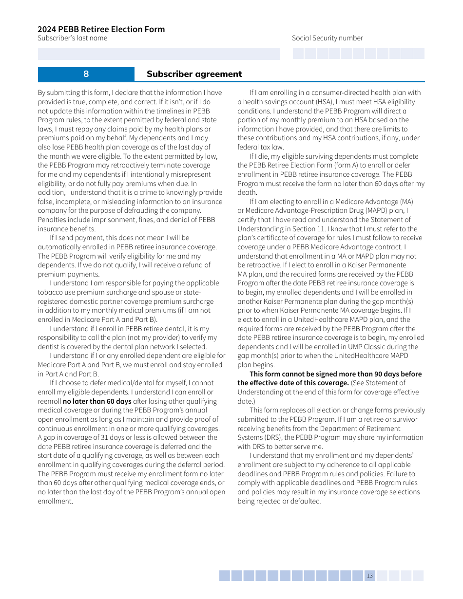 Form A (HCA51-4031) Pebb Retiree Election Form - Washington, Page 13