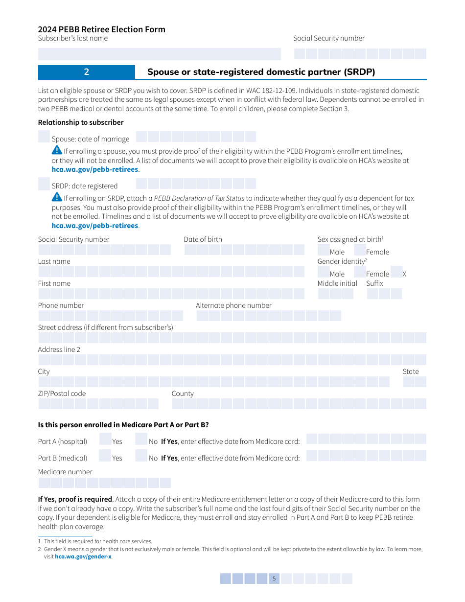 Form A (HCA51-4031) Pebb Retiree Election Form - Washington, Page 5
