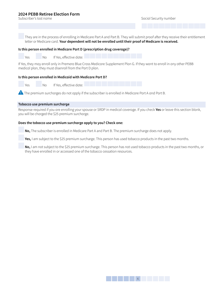 Form A (HCA51-4031) Pebb Retiree Election Form - Washington, Page 6