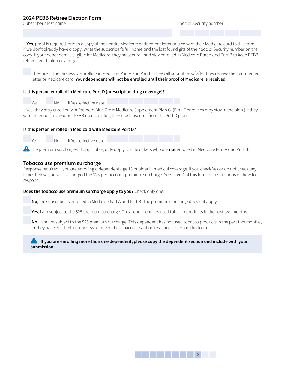 Form A (HCA51-4031) Pebb Retiree Election Form - Washington, Page 9