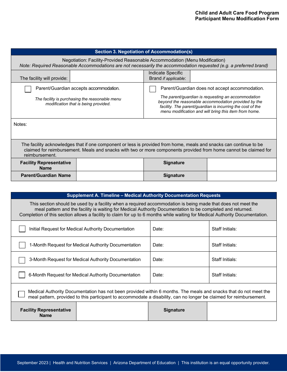 Participant Menu Modification - Child and Adult Care Food Program - Arizona, Page 2