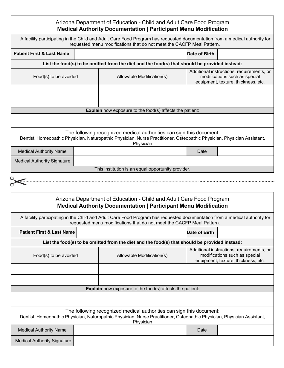 Participant Menu Modification - Child and Adult Care Food Program - Arizona, Page 3