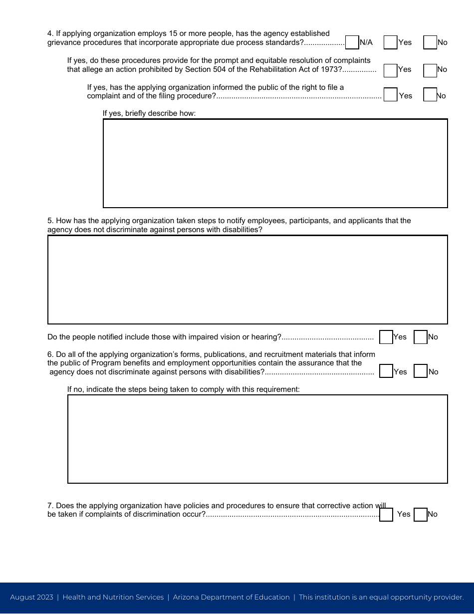 Civil Rights Pre-award Compliance Review Form - Arizona, Page 3