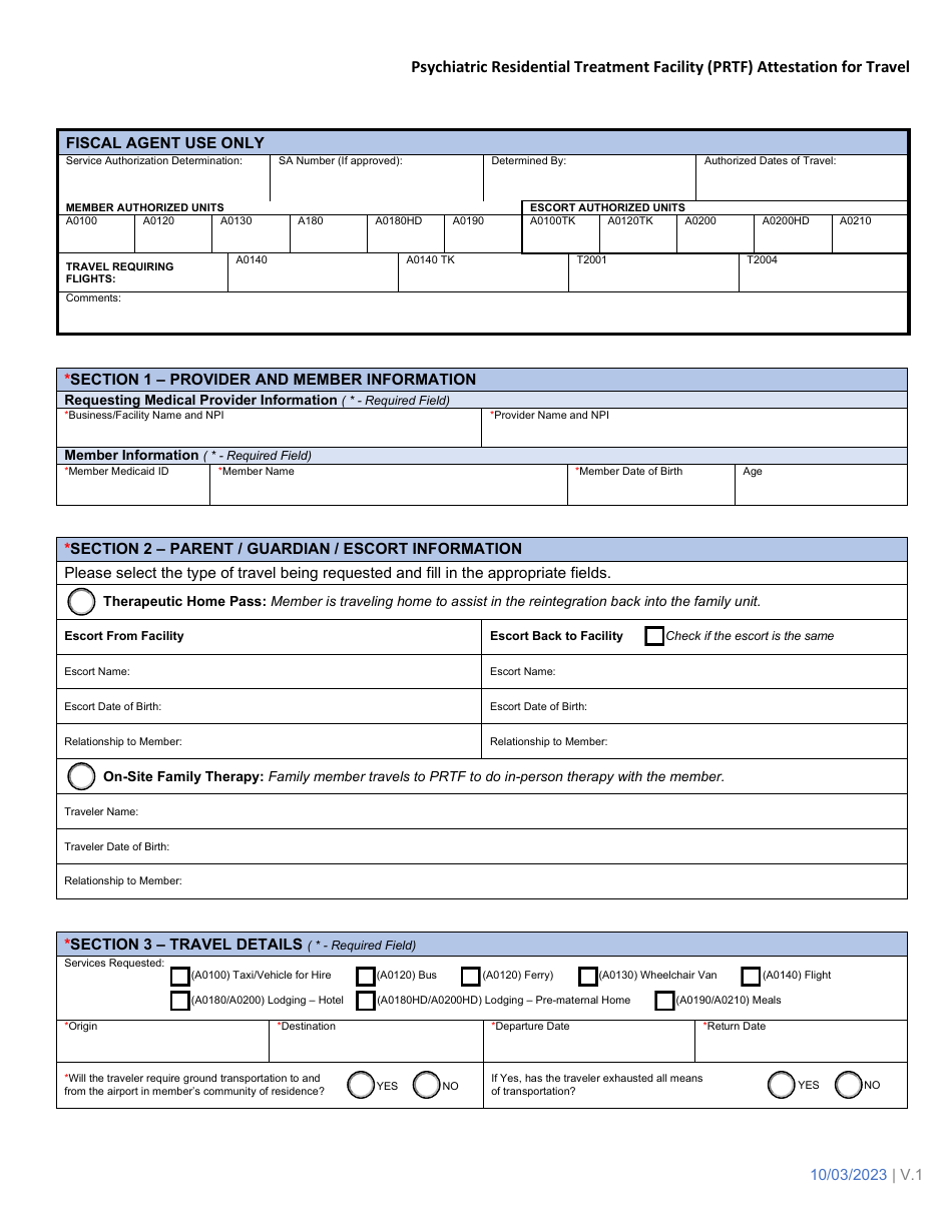 Psychiatric Residential Treatment Facility (Prtf) Attestation for Travel - Alaska, Page 1