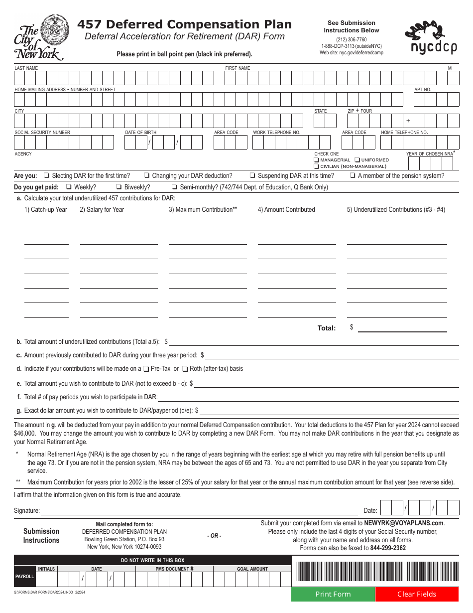 New York City Deferral Acceleration for Retirement (Dar) Form - 457 ...