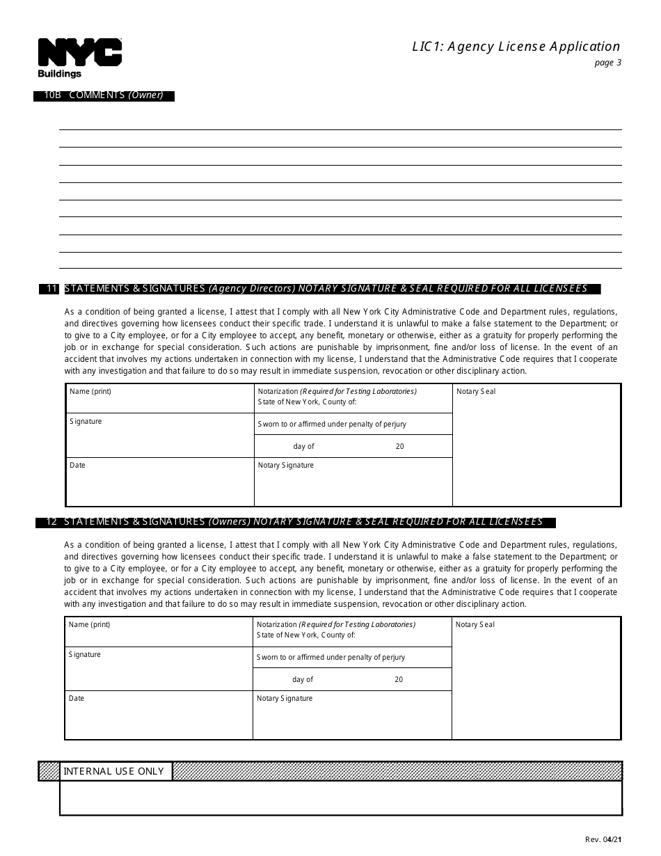 Form LIC1 Agency License Application - New York City, Page 3