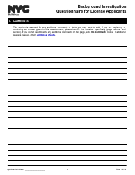 Background Investigation Questionnaire for License Applicants - New York City, Page 8