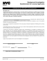Background Investigation Questionnaire for License Applicants - New York City, Page 9
