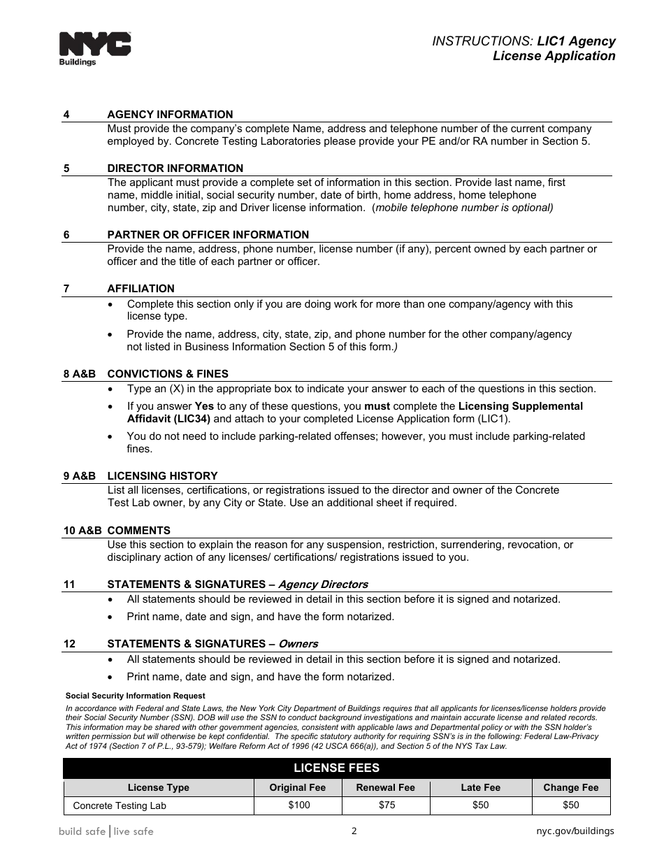 Instructions for Form LIC1 Agency License Application - New York City, Page 2