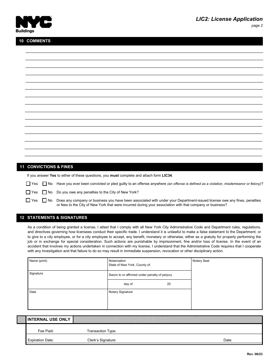 Form LIC2 - Fill Out, Sign Online and Download Fillable PDF, New York ...