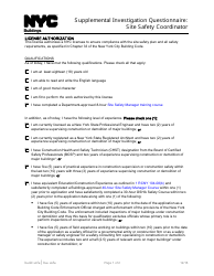 Supplemental Investigation Questionnaire: Site Safety Coordinator - New York City