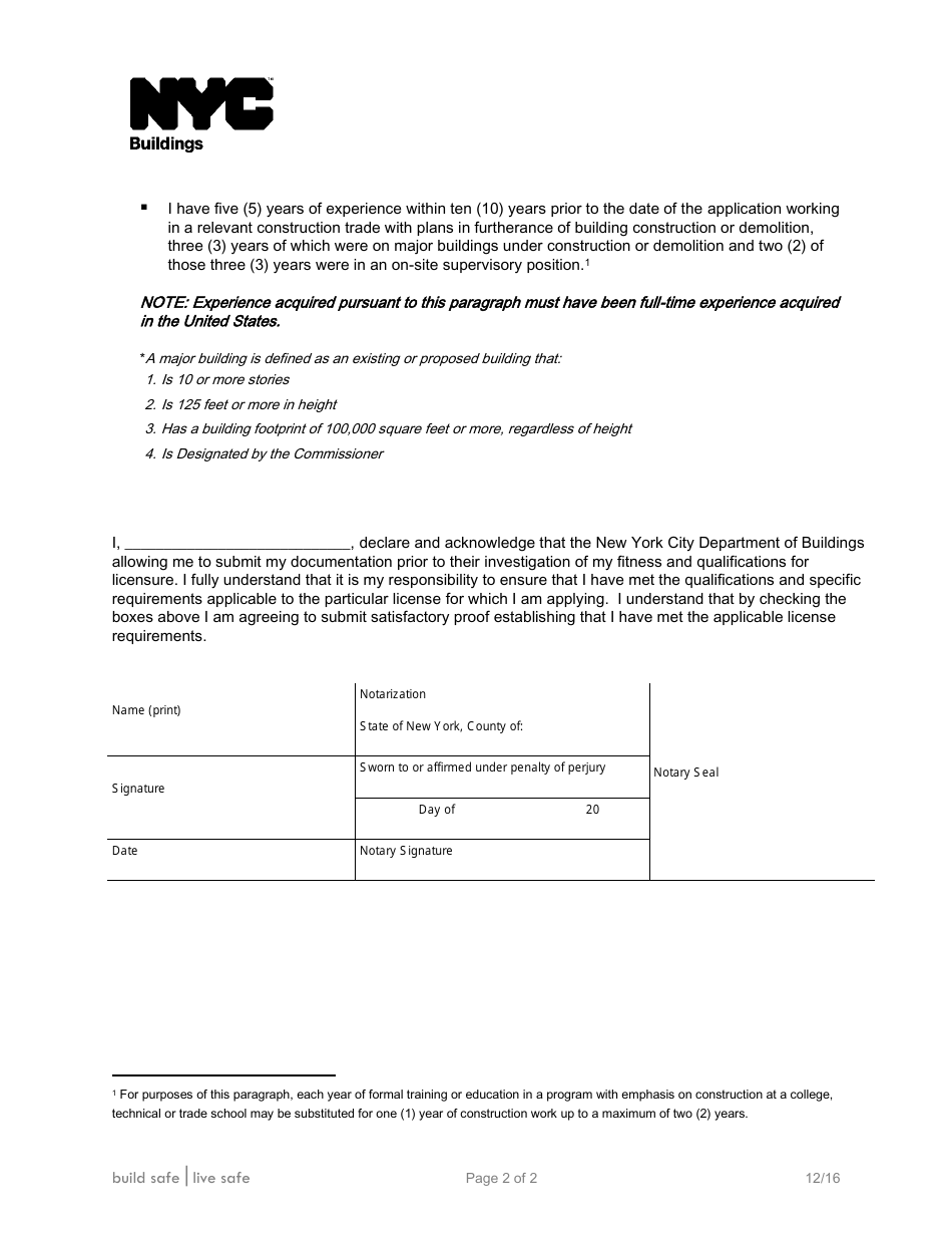 Supplemental Investigation Questionnaire: Site Safety Coordinator - New York City, Page 2