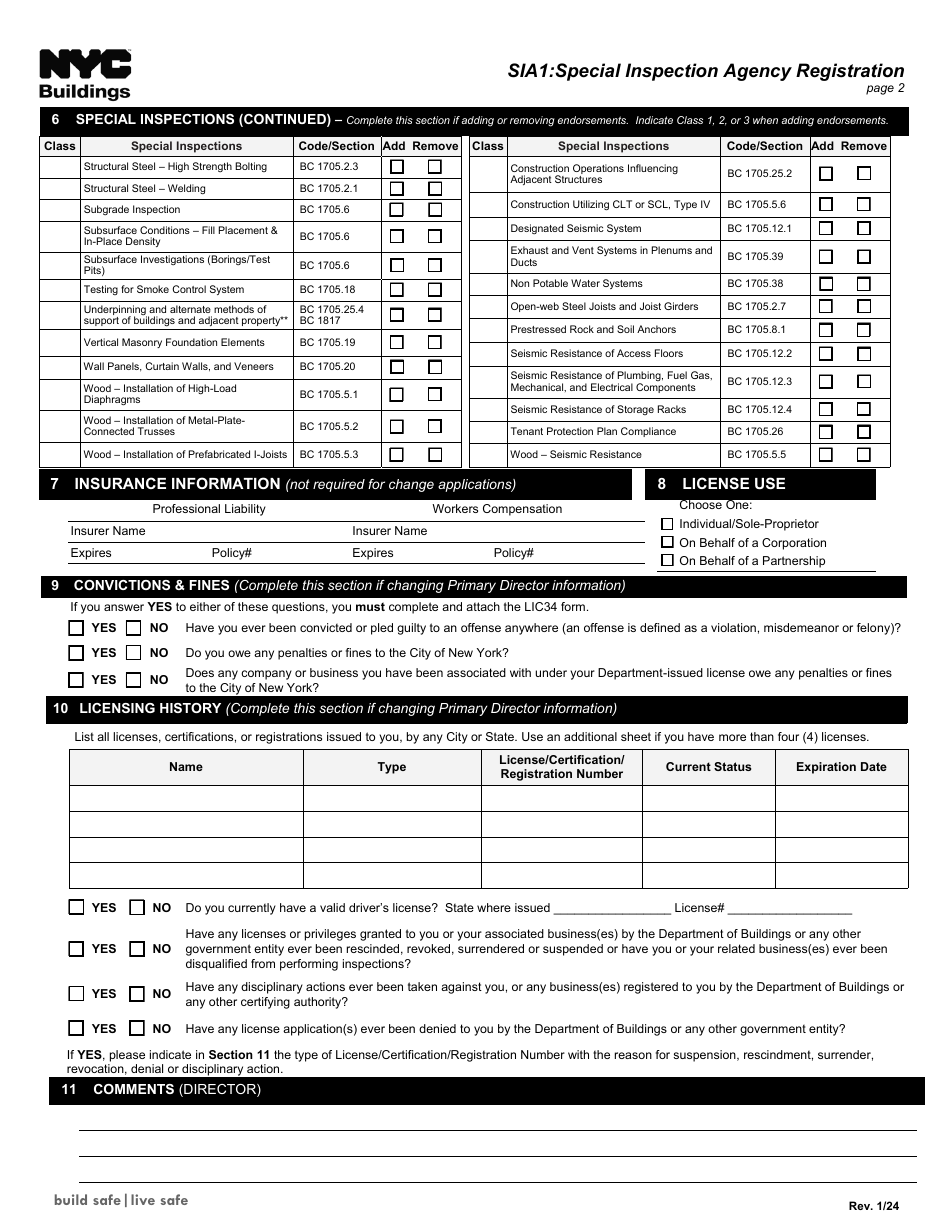 Form SIA1 Special Inspection Agency Registration - New York City, Page 2