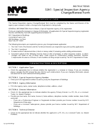 Instructions for Form SIA1 Special Inspection Agency Change/Renew Form - New York City