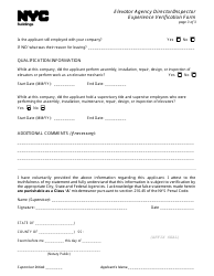 Elevator Agency Director/Inspector Experience Verification Form - New York City, Page 3