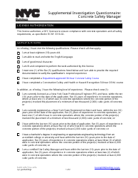 Supplemental Investigation Questionnaire: Concrete Safety Manager - New York City