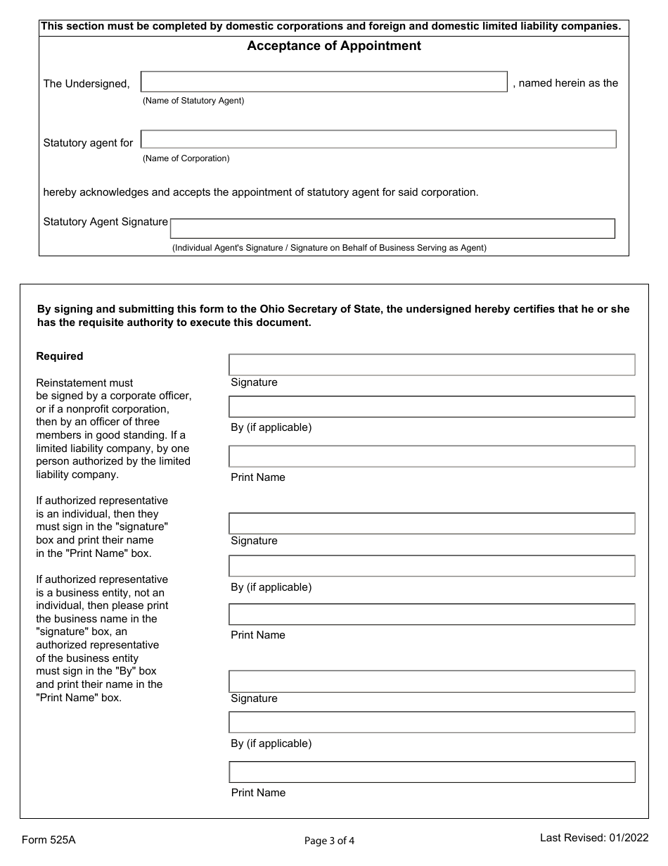 Form 525A Reinstatement  Appointment of Agent - Ohio, Page 3