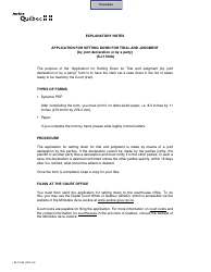 Form SJ-1100A Application for Setting Down for Trial and Judgment - Quebec, Canada