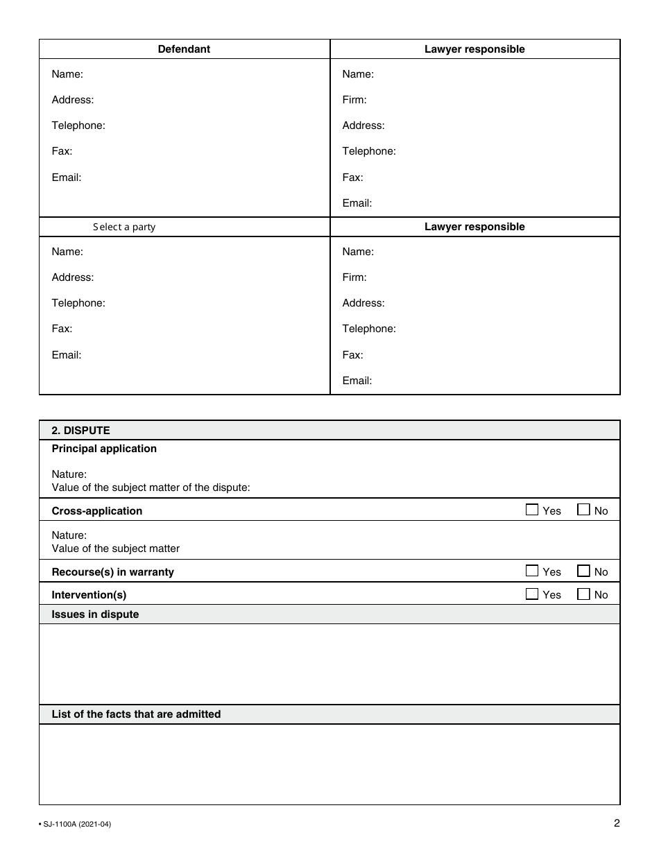 Form SJ-1100A Application for Setting Down for Trial and Judgment - Quebec, Canada, Page 3