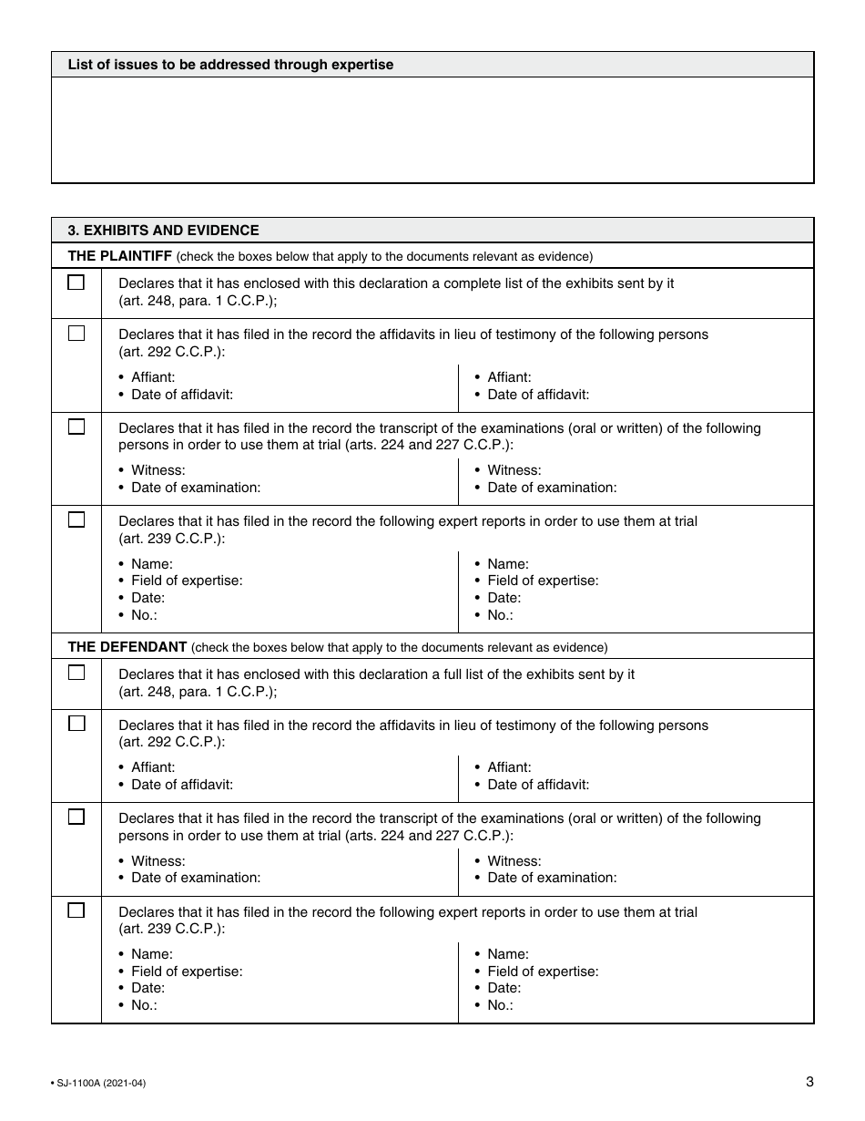 Form SJ-1100A Application for Setting Down for Trial and Judgment - Quebec, Canada, Page 4