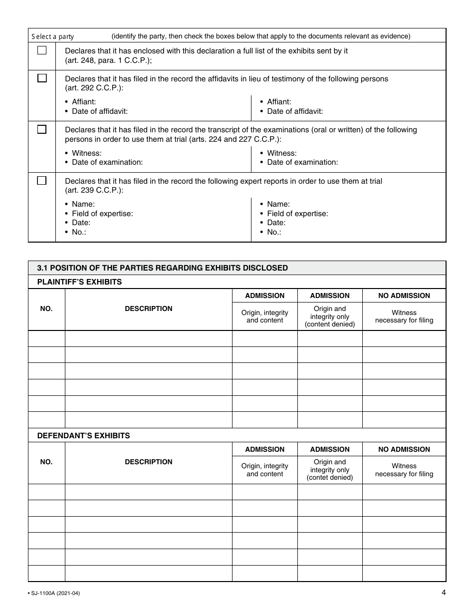Form SJ-1100A Application for Setting Down for Trial and Judgment - Quebec, Canada, Page 5
