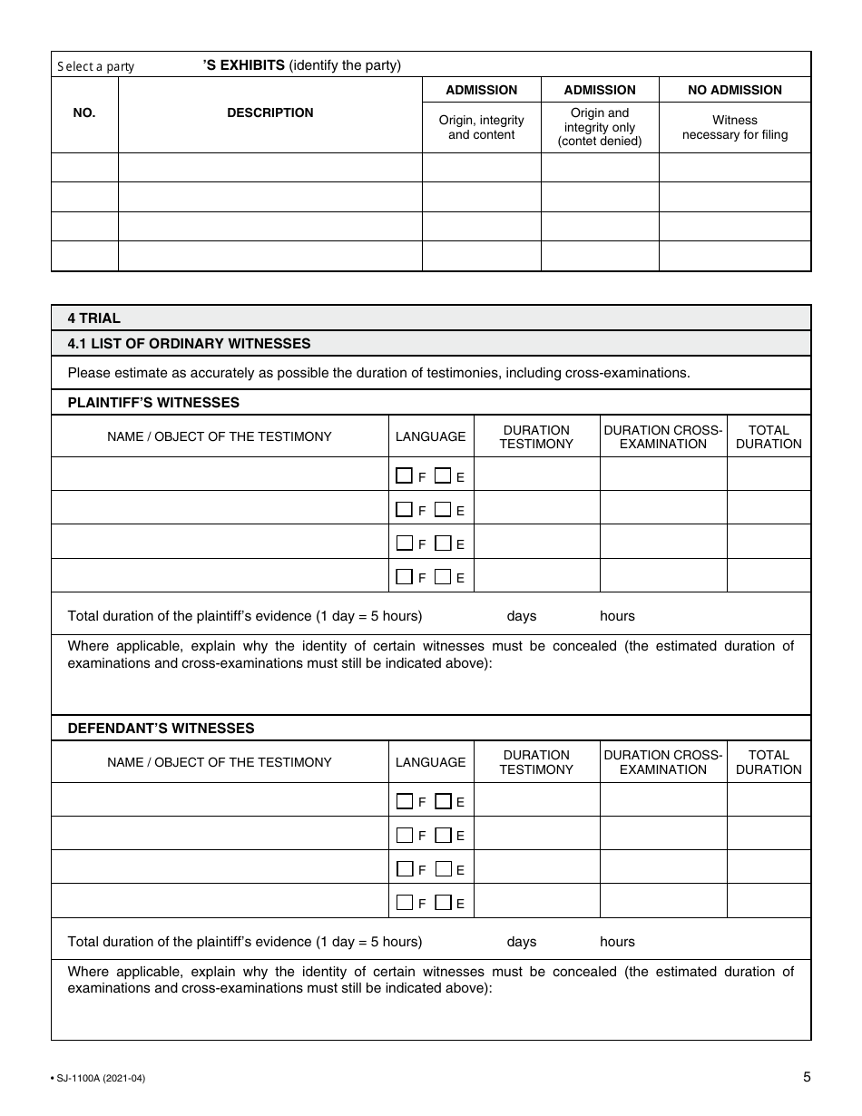 Form SJ-1100A Application for Setting Down for Trial and Judgment - Quebec, Canada, Page 6