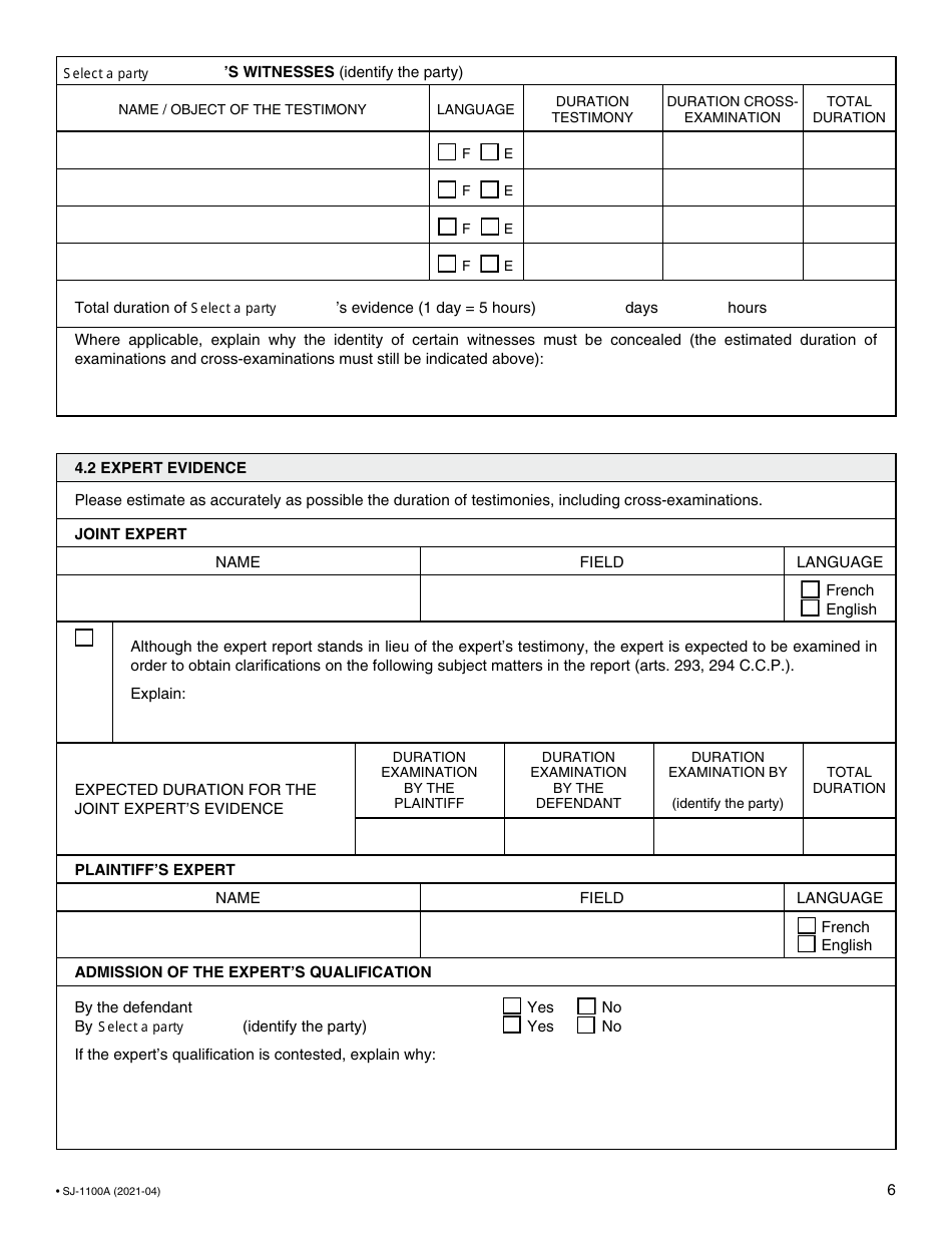 Form SJ-1100A Application for Setting Down for Trial and Judgment - Quebec, Canada, Page 7