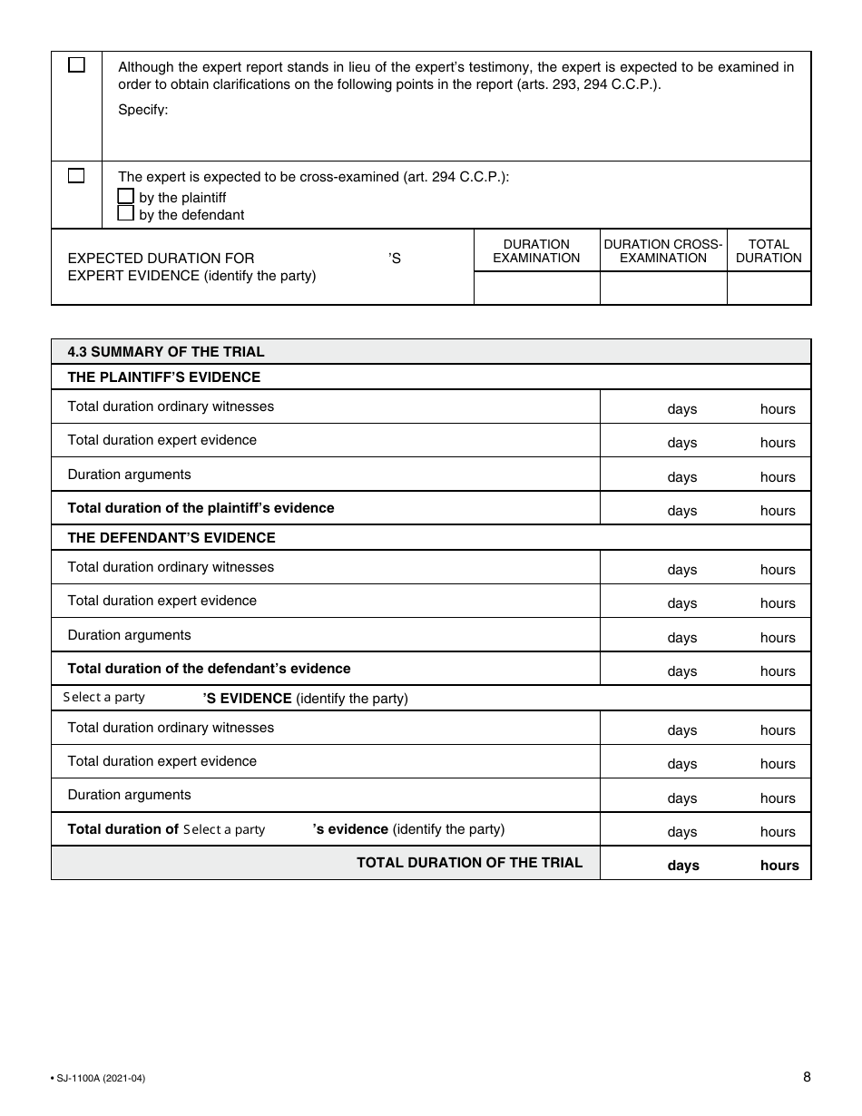 Form SJ-1100A Application for Setting Down for Trial and Judgment - Quebec, Canada, Page 9
