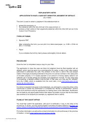 Form SJ-1102A Application to Have a Case Set Down for Judgment by Default - Quebec, Canada