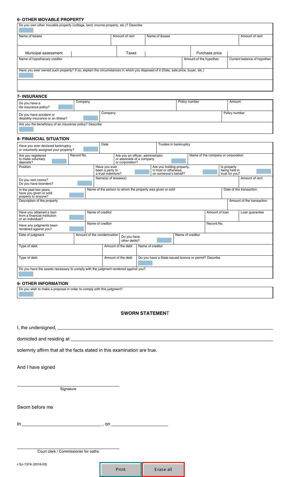 Form SJ-137A Post-judgment Examination - Quebec, Canada, Page 3