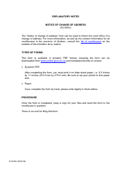 Form SJ-843A Notice of Change of Address - Quebec, Canada