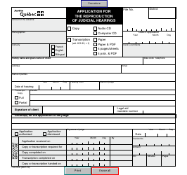 Form SJ-021A Application for the Reproduction of Judicial Hearings - Quebec, Canada