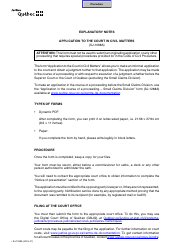 Form SJ-1098A Application to the Court in Civil Matters - Quebec, Canada
