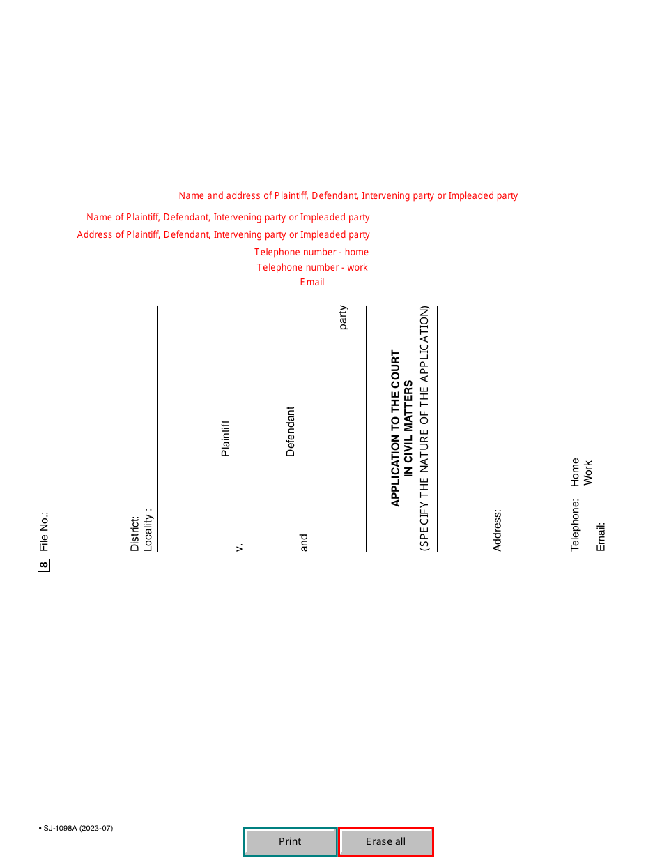 Form SJ-1098A Application to the Court in Civil Matters - Quebec, Canada, Page 5