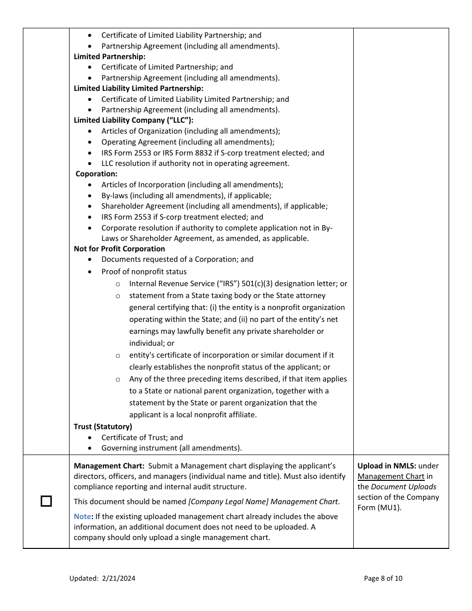 Mi Consumer Financial Services Class I License New Application Checklist (Company) - Michigan, Page 8