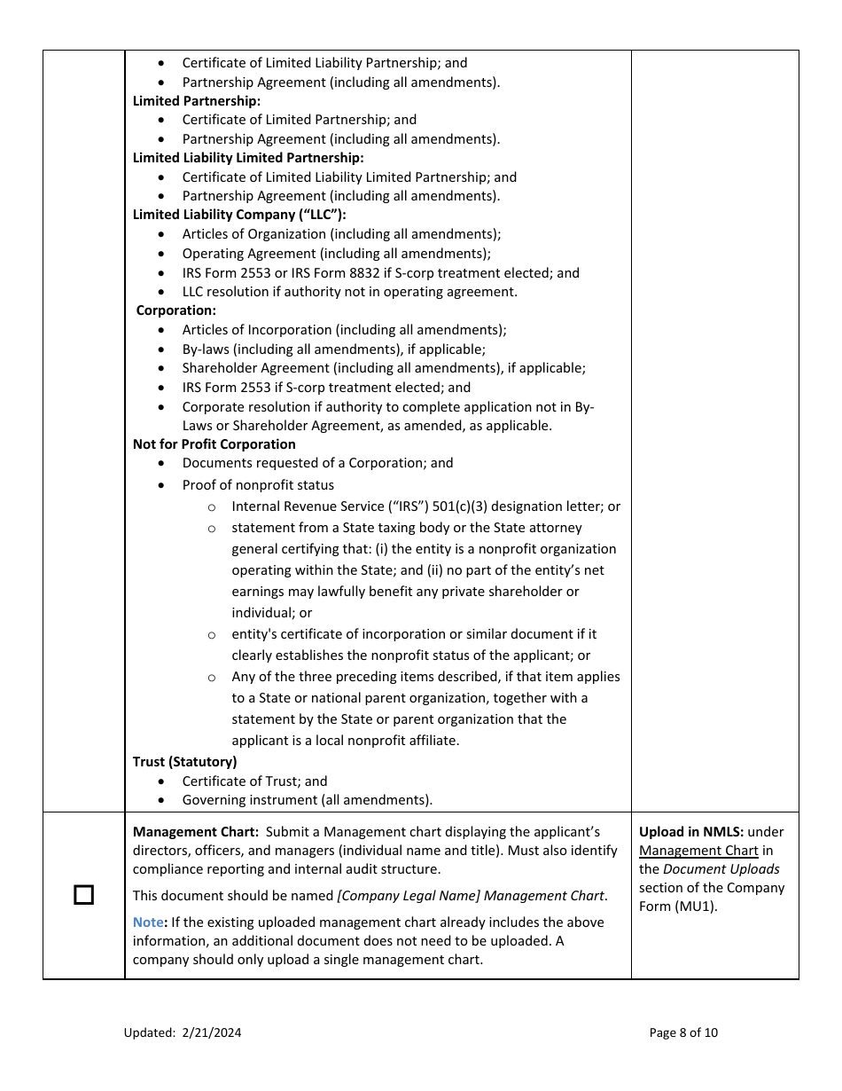 Mi Consumer Financial Services Class II License New Application Checklist (Company) - Michigan, Page 8