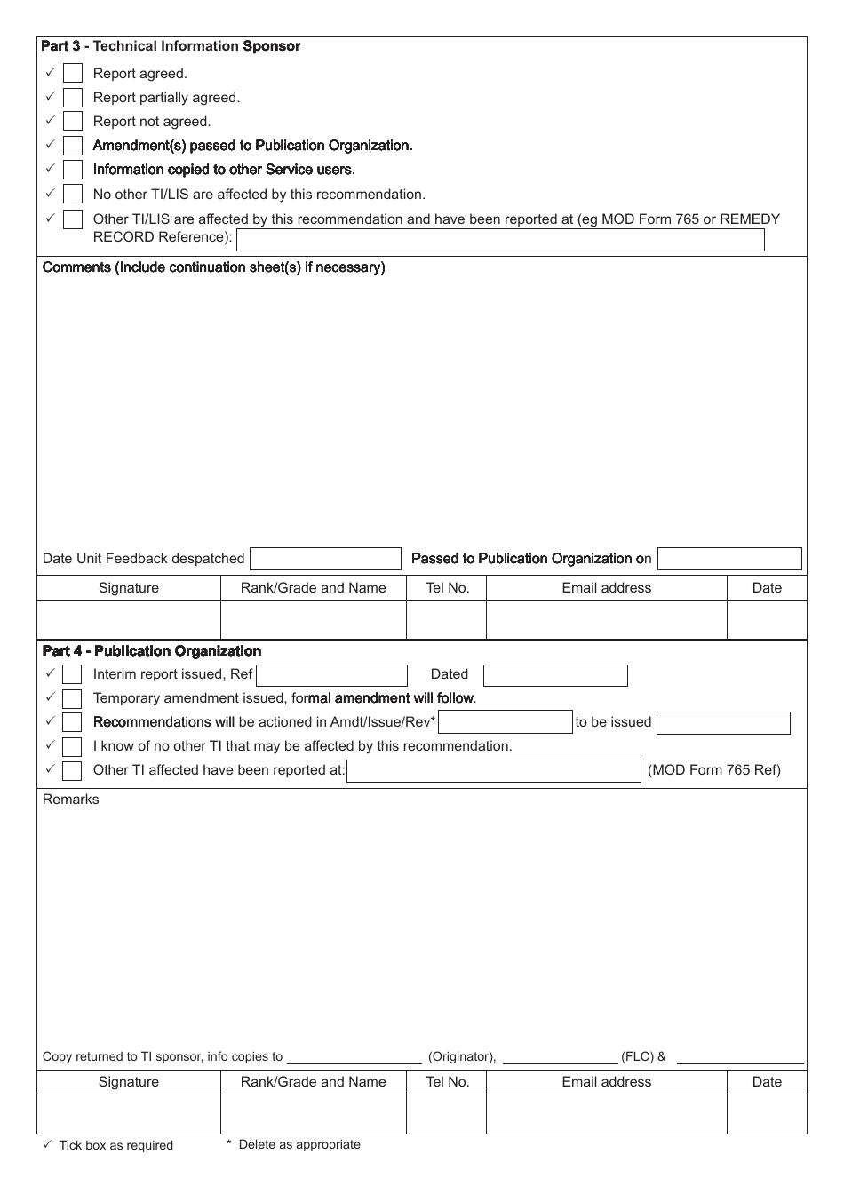 MOD Form 765 Download Fillable PDF or Fill Online Unsatisfactory ...