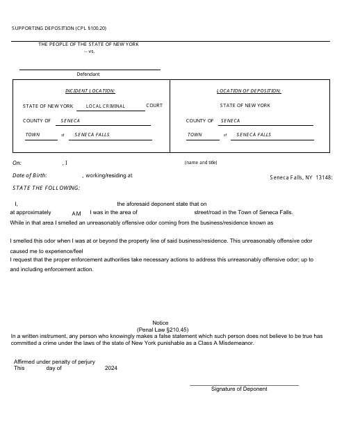 Odor Complaint Supporting Deposition - Town of Seneca Falls, New York Download Pdf