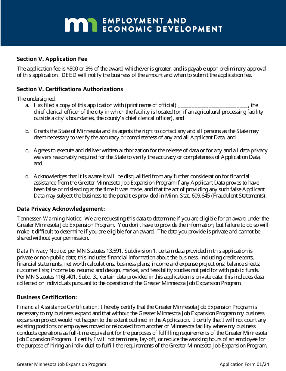 Greater Minnesota Job Expansion Program Application Form - Minnesota, Page 6