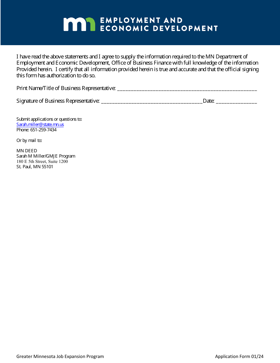Greater Minnesota Job Expansion Program Application Form - Minnesota, Page 7