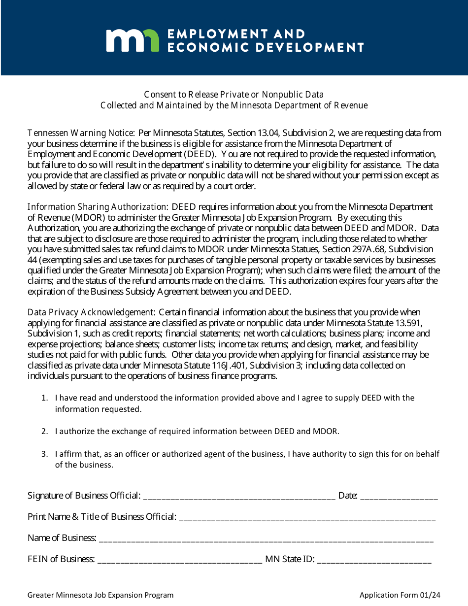 Greater Minnesota Job Expansion Program Application Form - Minnesota, Page 9